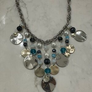 White House Black Market Cerulean, Silver and Gold Statement Necklace